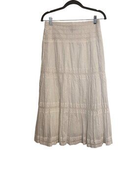 Studio West Skirt Women’s PM White Lined Maxi Crochet Lace Gauzey Peasant NEW